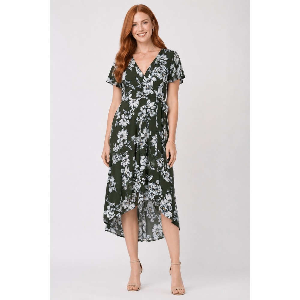 NWT Fortune‎ + Ivy Irene Faux Wrap Brushed Knit Maxi Dress – Olive Floral – XL